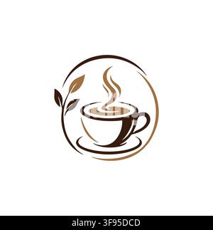 Modern Coffee Cup And Leaf Logo Design For Organic Cafe Stock Vector