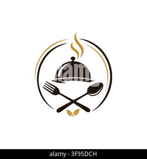 Professional Restaurant Cloche With Crossed Spoon And Fork Logo Design Stock Vector