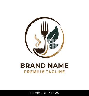 Professional Modern Restaurant Fork And Leaf Vector Logo Template Design Stock Vector