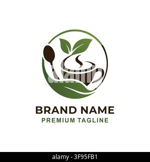 Professional Modern Green Coffee Cup Logo Vector Design Template Illustration Stock Vector