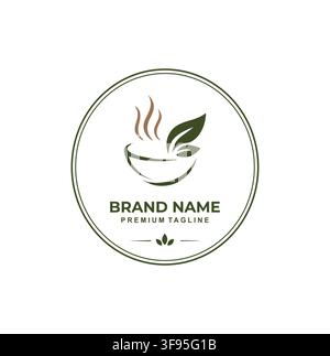 Professional Healthy Soup Bowl And Organic Leaves Logo Vector Design Stock Vector