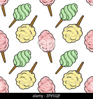 Seamless vector pattern with colorful cotton candy treats on sticks Stock Vector
