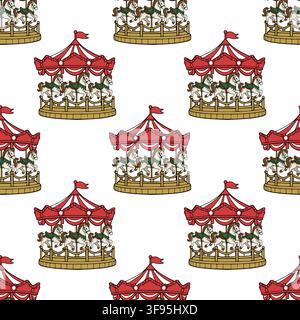 Seamless pattern with vintage carousel horses vector illustration Stock Vector