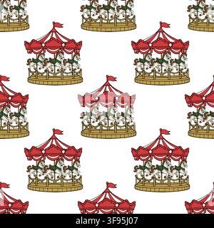 Seamless pattern with vintage carousel horses vector illustration Stock Vector