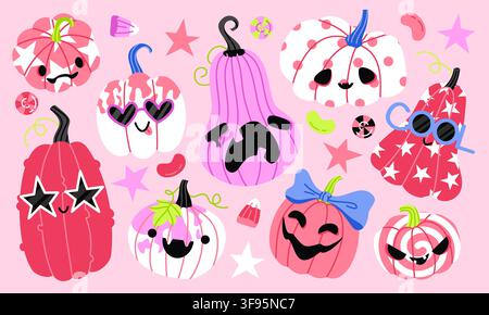 Cute Halloween Pumpkins with Spooky Faces Stock Vector