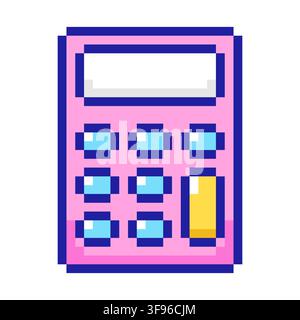 Pixel Art Pink Calculator Isolated on White Background. Vector illustration Stock Vector