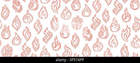 Fire flame seamless pattern. Red hot bonfire campfire burning fireball boundless background. Hot burning blaze endless design for paper print, fabric textile, wrapper backdrop template Stock Vector