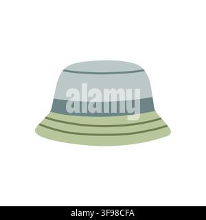 Colorblock light blue-grey and sage green bucket hat vector illustration. Minimalist summer sun hat isolated on white background Stock Vector
