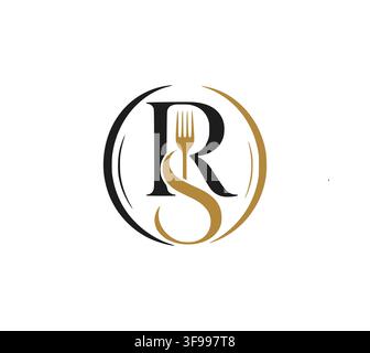 Luxury Letter RS Restaurant Fork Logo Vector For High End Stock Vector