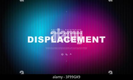 Abstract futuristic vector horizontal banner template with reeded glass texture aurora neon gradient displacement and dark tech background Stock Vector