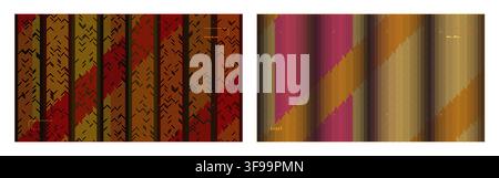 Set of abstract geometric vector horizontal banner templates with vertical stripes diagonal glitch texture and warm earth tone background Stock Vector