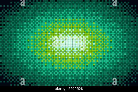 Futuristic abstract vector horizontal banner template with glowing green pixel mosaic grid radial halftone pattern and cyber tech background Stock Vector