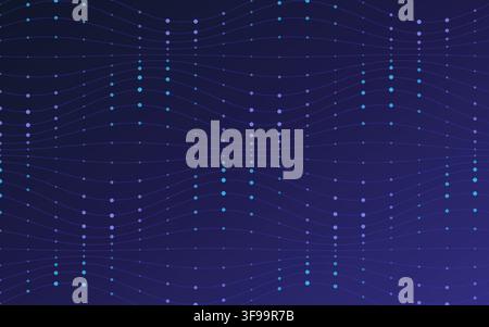 Futuristic abstract vector horizontal banner template with glowing neon dotted sound waves digital data flow and dark blue gradient background Stock Vector