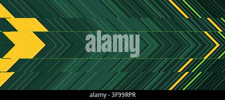 Futuristic abstract vector horizontal banner template with dynamic chevron diagonal stripes glitch patterns and geometric green background Stock Vector