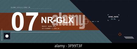 Futuristic sci-fi UI technical vector banner template with HUD elements cyberpunk typography and geometric grid for gaming header design Stock Vector