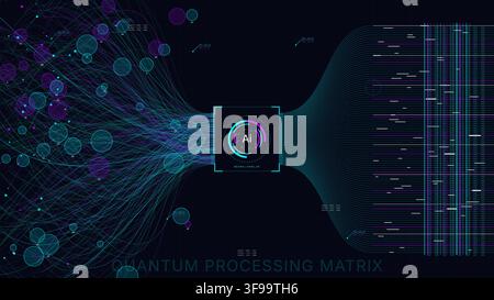 Futuristic AI microchip quantum processing matrix vector background with neural network data streams and machine learning visualization Stock Vector