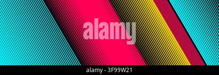 Abstract vibrant diagonal stripes vector background with neon cyan magenta and yellow geometric line gradient for modern banner and header design Stock Vector
