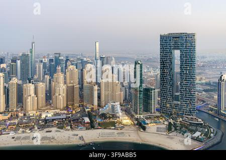 Dubai skyline with JBR Beach and Dubai Marina aerial view from above in United Arab Emirates Stock Photo