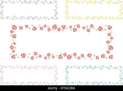 Set Of Five Colorful Rectangle Floral Frames Isolated On A White Background. Vector Flat-Style Floral Borders Illustration. Stock Vector