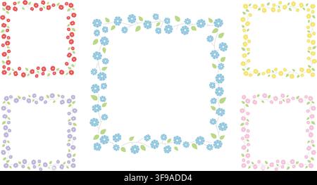 Set Of Five Square Floral Frames Isolated On A White Background. Vector Illustration. Stock Vector