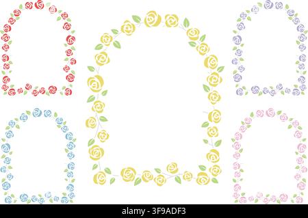 Set Of Five Arch Window Shape Floral Frames Isolated On A White Background. Vector Illustration. Stock Vector