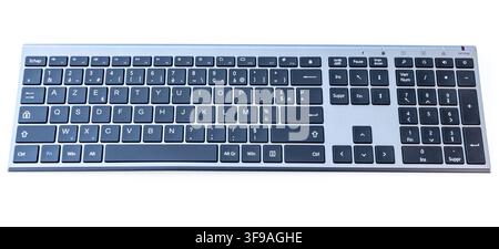A silver and black AZERTY keyboard is isolated on white Stock Photo