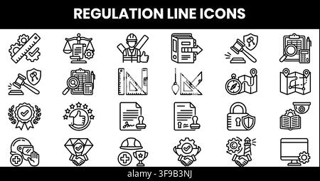 Regulation Line Icons Compliance Law Policy Standard Government Legal Minimalist Vector Design Bundle Stock Vector