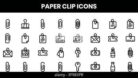 Paper Clip Icons Office Stationery Binder Document Attachment Minimalist Line Art Vector Bundle Stock Vector