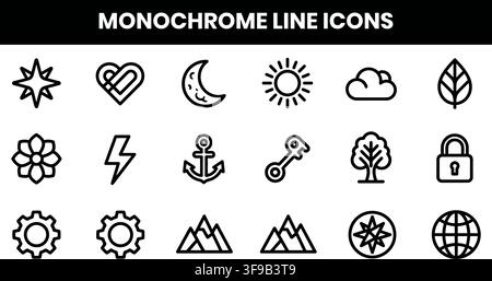 Monochrome Line Icons General Concepts Nature Shapes Elements Minimalist Abstract Vector Design Bundle Stock Vector