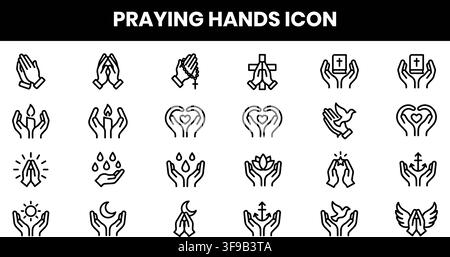 Praying Hands Icon Religion Faith Spiritual Hope Worship Grace Minimalist Line Art Vector Stock Vector