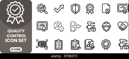 Quality Control Inspection Guarantee Certification Standard Compliance Manufacturing Minimalist Line Icons Vector Bundle Stock Vector