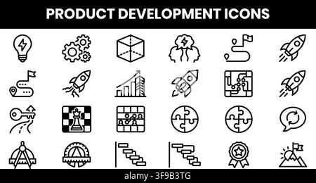 Product Development Innovation Business Roadmap Growth Strategy Launch Minimalist Line Icons Vector Bundle Stock Vector