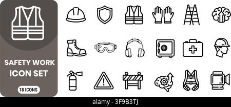 Industrial Safety Work Construction Protection Health Equipment Minimalist Line Icons Vector Element Bundle Stock Vector