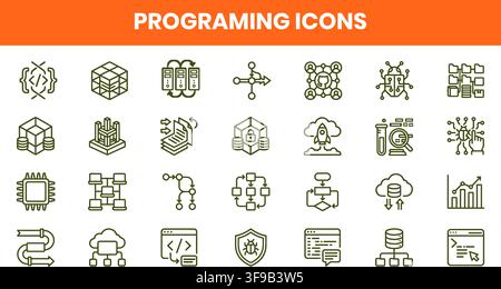 Programming Code Software Development Web Engineering Data Infrastructure Minimalist Line Icons Vector Bundle Stock Vector