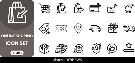 Online Shopping E-commerce Retail Business Digital Commerce Transaction Minimalist Line Icons Vector Bundle Stock Vector
