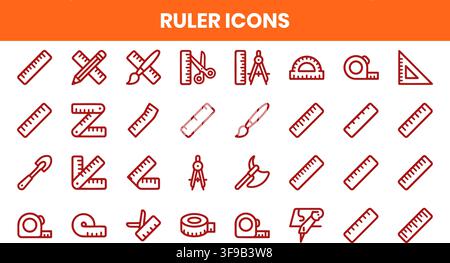 Ruler Measurement Tool Stationery Drafting Geometry Engineering Construction Minimalist Line Icons Vector Bundle Stock Vector