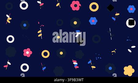 Abstract Seamless Geometric Pattern with Squares Circles and Diamonds on Teal Background Stock Vector