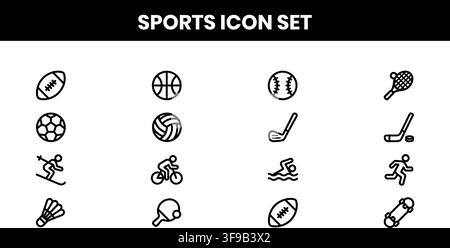 Sports Icon Set Minimalist Athletics Balls Fitness Activities Line Art Vector Design Bundle Stock Vector
