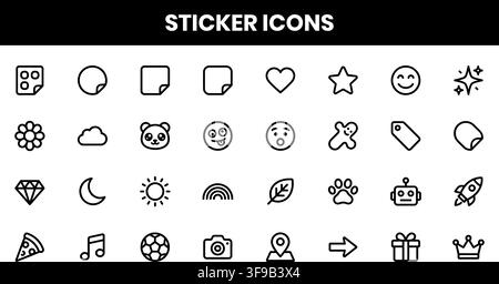 Minimalist Sticker Line Icons Pack Cute Emoji Shapes Label Vector Element Design Bundle Stock Vector