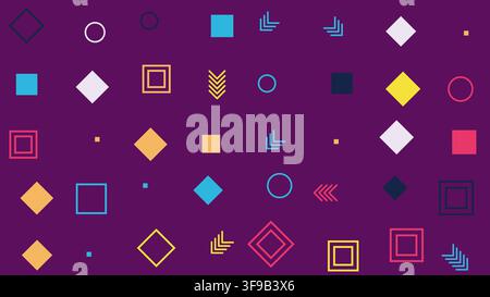 Abstract Seamless Geometric Pattern with Squares Circles and Diamonds on Teal Background Stock Vector