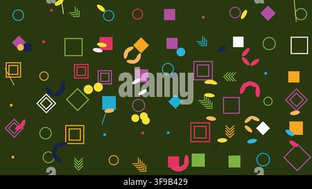 Abstract Seamless Geometric Pattern with Squares Circles and Diamonds on Teal Background Stock Vector