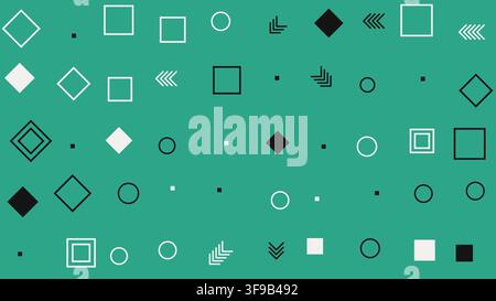 Abstract Seamless Geometric Pattern with Squares Circles and Diamonds on Teal Background Stock Vector