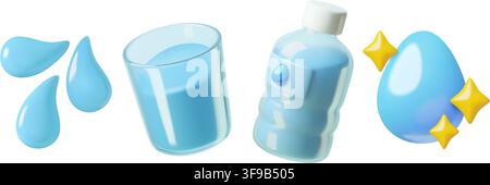 Bottle of water 3d icon with pure blue drinking water in a plastic disposable bottle Stock Vector