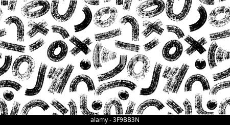 Brush arc seamless pattern with grunge texture. Rough abstract chalk bg. Bold thick lines. Stock Vector