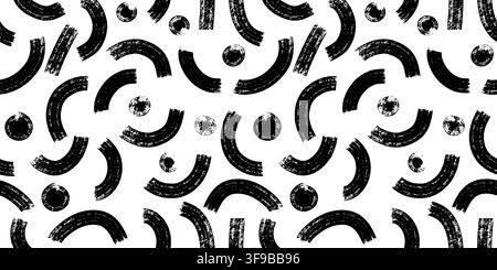 Brush arc strokes seamless pattern. Playful curved arches with grunge texture. Hand drawn brushstroke bg. Bold thick lines. Stock Vector