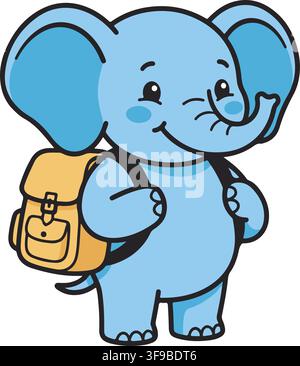 Cute Baby Blue Elephant Wearing Yellow Backpack Back to School Vector Illustration Stock Vector