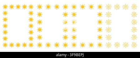 Hand drawn doodle frames with sun elements. Playful kindergarten borders with crayon texture for children photos, baby cards. Stock Vector