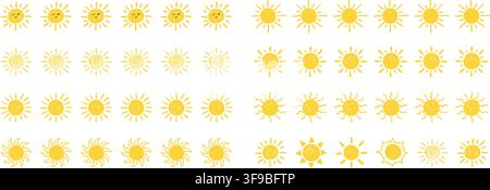 Hand drawn sun dividers. Cute kid borders for photo frames, greeting cards, baby design. Stock Vector