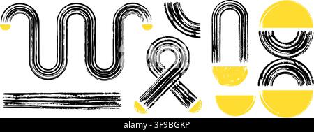 Bold brush strokes with wavy curves and zen arches. Rough grunge texture. Stock Vector