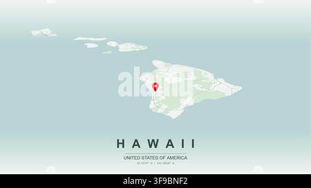 Modern minimalist vector map of Hawaii USA island archipelago geography coastline highway network and cities for print poster wall art home decor. Stock Vector
